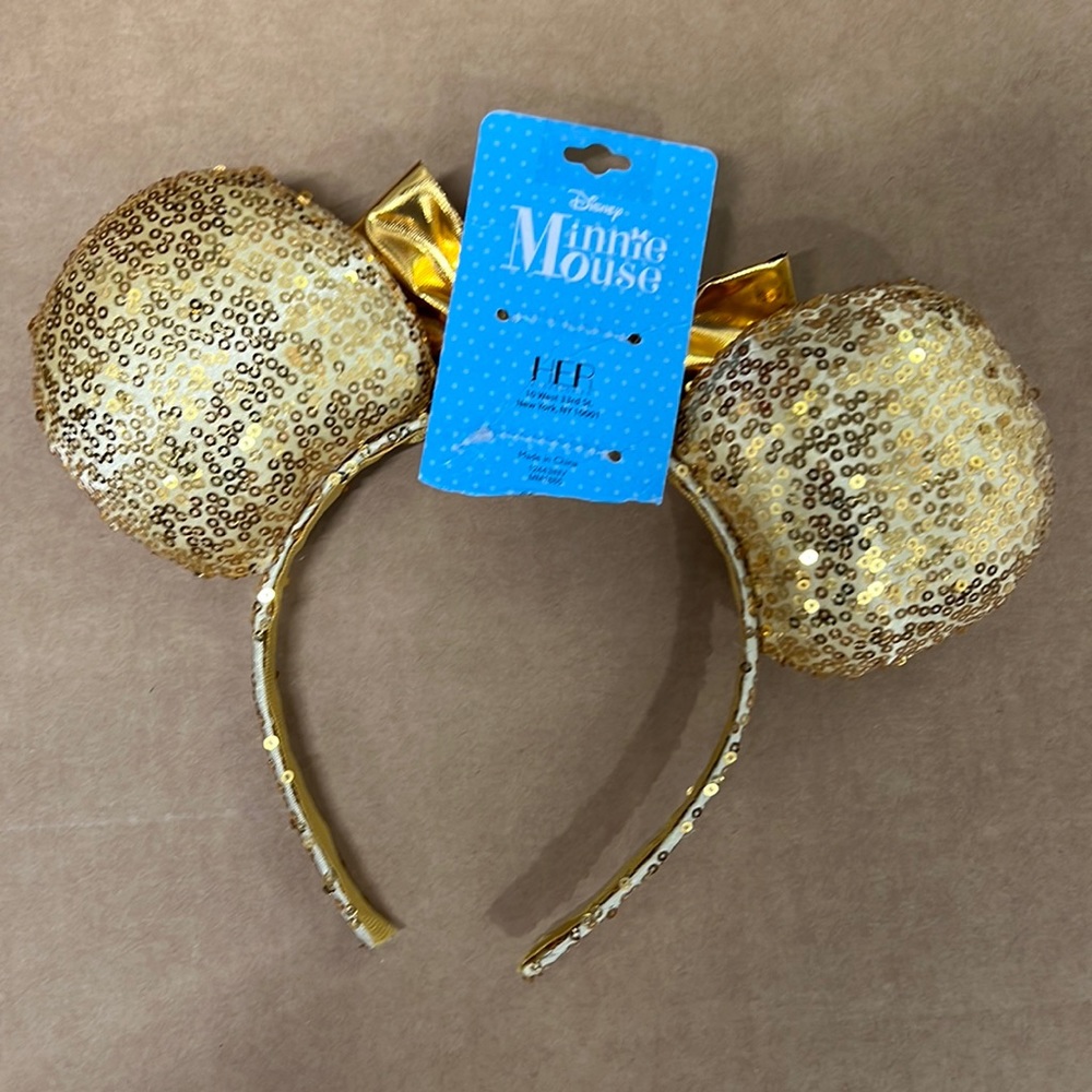 Disney Minnie Mouse Gold Sequin Ears Headband NWT